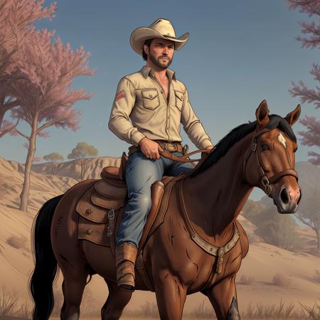 A cowboy riding a horse, celshaded art style<lora:CelshadedArtStylev2:1>