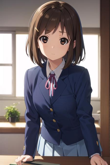 yuihirasawa, <lora:yui hirasawa s2-lora-nochekaiser:1>,
yui hirasawa, short hair, brown hair, hair ornament, (brown eyes:1.5), hairclip,
BREAK sakuragaoka high school uniform, school uniform, uniform, blazer, shirt, white shirt, collared shirt, skirt, pleated skirt,
BREAK indoors, classroom,
BREAK looking at viewer, (cowboy shot:1.5),
BREAK <lyco:GoodHands-beta2:1>, (masterpiece:1.2), best quality, high resolution, unity 8k wallpaper, (illustration:0.8), (beautiful detailed eyes:1.6), extremely detailed face, perfect lighting, extremely detailed CG, (perfect hands, perfect anatomy),