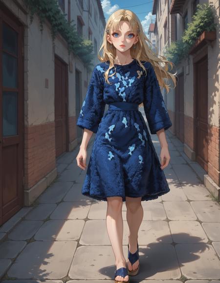 embroidery, (fish:0.6) print dress, see-through, see-through sleeves embroidery, (fish:0.6) print dress, shirt, blue shirt, (Wool clothing:0.9)