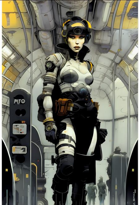 fullbody woman in the metro, in a futuristic city,<lora:vor_enki.v3.lora:0.95>