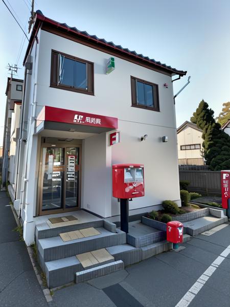 masterpiece, best quality, ultra-detailed, illustration,
JPO, scenery, outdoors, vending machine, sky, building, day, road, utility pole, power lines, tree, blue sky, street, shadow, sign, Post box
 <lora:JapanPOST:1>