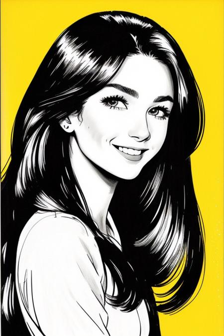 black and white with yellow background drawing of a beautiful woman with long hair, beautiful smiling by  youwillgotothemoon3
trending on artstation,award winning,highly detailed,intricate,masterpiece,best quality,