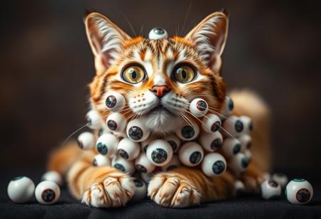 cat with eyeballs all over its entire body