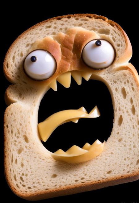 Angry load of bread with googly eyes, rage face, sharp teeth Rage