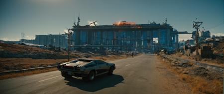 cinematic film still of  <lora:perfection style:0.3>
 <lora:detailed:0.1>
 <lora:Chiaroscuro Lighting Style:0.3>
 <lora:cyberpunk style v2:0.9>
 <lora:Cyberpunk Style:0.1>
In Cyberpunk city a painting of a truck driving down a road,bionic,transhuman,Dystopia,Dystopian,kakotopia,Science fiction,high tech,low life,societal collapse,Artificial,Posthuman,future,futuristic,Artificial intelligence,Cyborg,genetically-enhanced humans,sci-fi,Cyberpunk Style,outdoors,sky,tree,no humans,night,ground vehicle,building,scenery,motor vehicle,sign,road,power lines,lamppost,street,utility pole,road sign,railroad tracks,Cyberpunk Style , science fiction, futuristic setting, detailed background, dramatic light, dramatic shadow light, contrast, cinematic color, cinematic look, filmic, realistic, realism, perfection, perfect, different, cinematic, film, cinematography, artstation, Cyberpunk city style, Cyberpunk style, shallow depth of field, vignette, highly detailed, high budget, bokeh, cinemascope, moody, epic, gorgeous, film grain, grainy