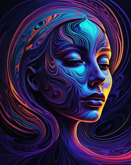 digital painting,woman head,psychedelic colors, dynamic, moonlight, smooth, abstract, intricate,Fluid Lines,Organic Patterns, Mystical, dark Colors, Ink, aesthetic, best quality
