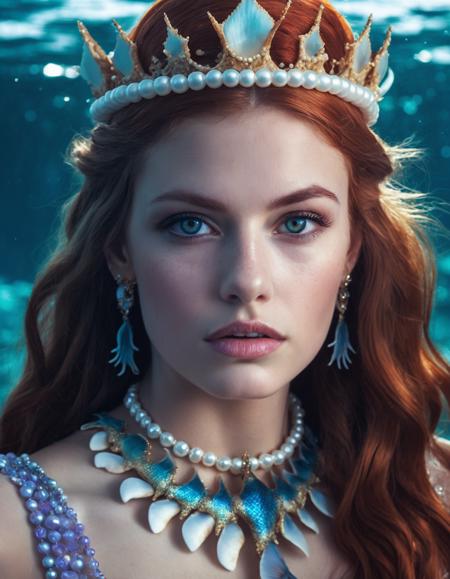 cinematic photo ((ohwx woman)) portrait, fantasy, mermaid, hyperrealistic, game character, underwater, highly detailed, sharp focus, cinematic lighting, pearls, glowing hair, shells, gills, crown, water, highlights, starfish, jewelry, realistic, digital art, pastel, magic, fiction, ocean, king, colorful hair, sparkly eyes, fish, heroic, goddess, waves, bubbles, queen  <lora:foy_lora_sdxl_v4_1-step00005000:1> . 35mm photograph, film, bokeh, professional, 4k, highly detailed