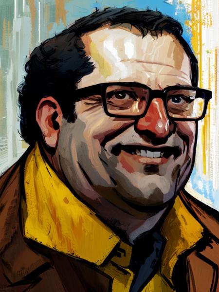 (A_Rostov_Style:0.7) <lora:DE_Alexander_Rostov-06:0.9>, illustration, portrait, fat man, smiling, glasses, yellow shirt, brown jacket, flirty dynamic pose, rough brush strokes, soothing tones, calm colors, art by greg rutkowski and artgerm, (intricate details:1.12), hdr, (intricate details, hyperdetailed:1.15)