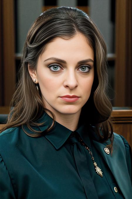 a professional photograph of beautiful (RB100m:1.1) woman,as a trial attorney lawyer,wearing a (dark business suit:1.2) with (teal blouse:1.1),pleading a case during a trial,cross examining a (criminal defendant on witness stand:1.3),with (courtroom in background:1.2),wearing earrings and a gold necklace,(long hair:1.3),lipstick and eyeshadow,action pose,sharp focus,detailed eyes,(highly detailed),(HDR),(8k wallpaper),intricately detailed,high contrast,highres,absurdres,hyper realistic,8K UHD DSLR,Fujifilm XT3,taken with (Canon EOS 1Ds camera),extremely intricate,dramatic,(looking at viewer),4k textures,elegant,(cinematic look),hyperdetailed,PA7_Portrait-MS,<lora:RB100m_05B-000004:0.9>,