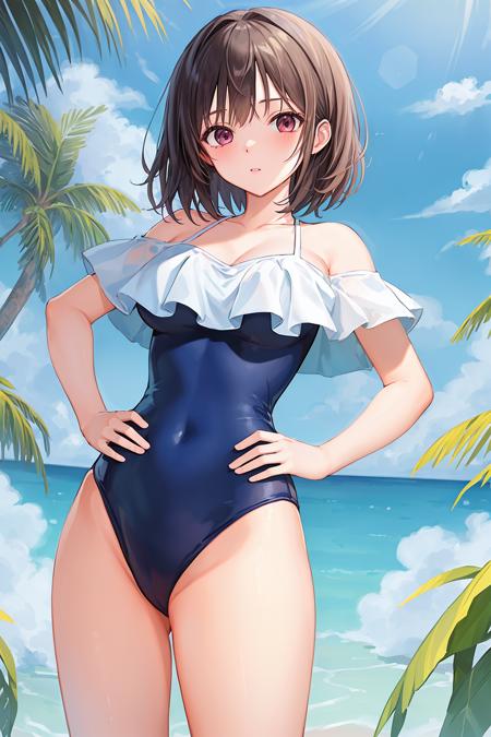 frilled swimsuit blue one-piece swimsuit