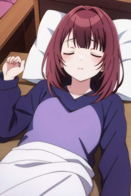 inazukinozomi, 1girl, solo, closed mouth, closed eyes, lying, on back, pillow, sleeping, anime coloring