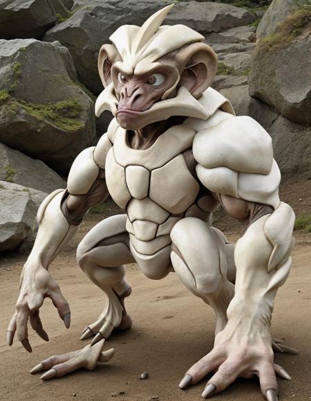 realistic photo of  a Geodude Mankey hybrid