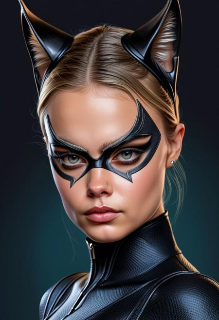 catwoman, film costume concept tests, black eye makeup, highly detailed portrait, digital painting, artstation, ears pointing down, concept art, smooth, sharp focus illustration