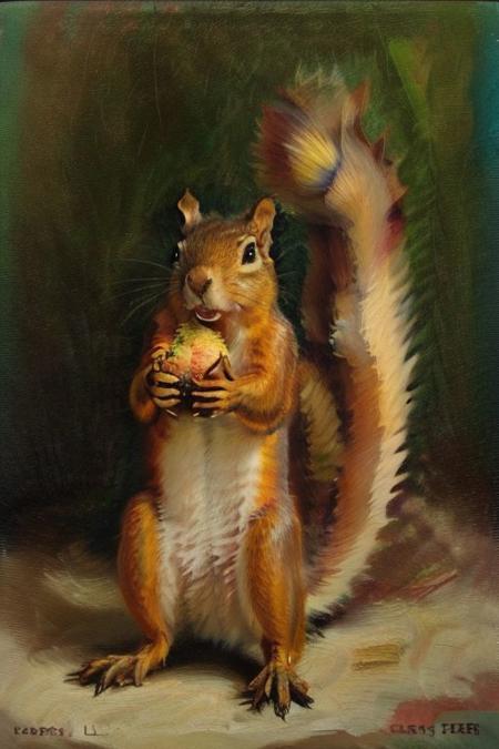 squirrel big furry eating oil painting <lora:jgurney:0.8>