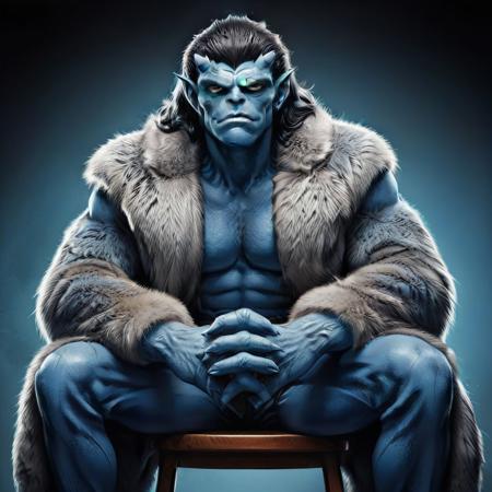 gargoyles_comic, sitting on a chair, furcoat, evang, detailed face, detailed hair