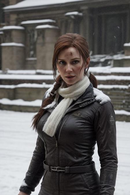 Lara Croft in snowfall