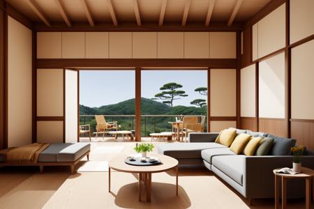 Through a digital illustration inspired by the works of Studio Ghibli, the contemporary living room designed by renowned Japanese architects comes to life. The room seamlessly blends modern aesthetics with the elegance of walnut wood, showcasing the influence of Hayao Miyazaki's imaginative storytelling. The wooden elements exude a sense of organic harmony, reflecting the mastery of Shigeru Ban's architectural vision. The color palette features a balance of muted tones and rich browns, evoking a tranquil ambiance. The characters' expressions reveal a mix of wonder and serenity, harmonizing with the ethereal atmosphere. Soft, diffused lighting bathes the scene, creating an enchanting and peaceful environment