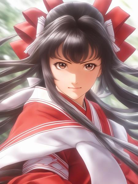 (anime, masterpiece, best quality, highres), (1girl, hakurei reimu, straight hair, upper body, looking at viewer, blush),, (masterpiece,best quality:1.5)