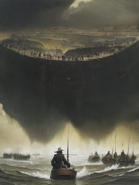 <lyco:SantiagoCaruso:1.0> huge flood, artwork by Santiago Caruso