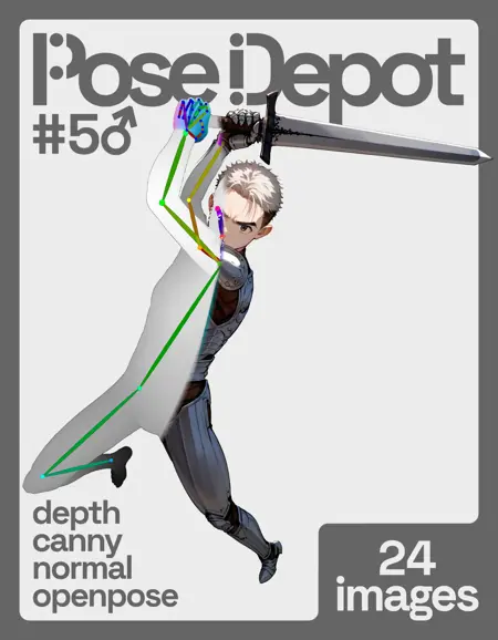 [OpenPose + Depth + Canny + Normal] Pose Depot #5M: Greatsword Swing