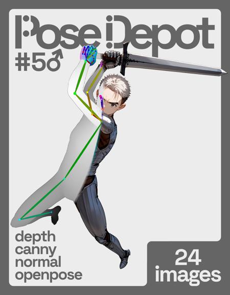 [OpenPose + Depth + Canny + Normal] Pose Depot #5M: Greatsword Swing Pose Depot #5M