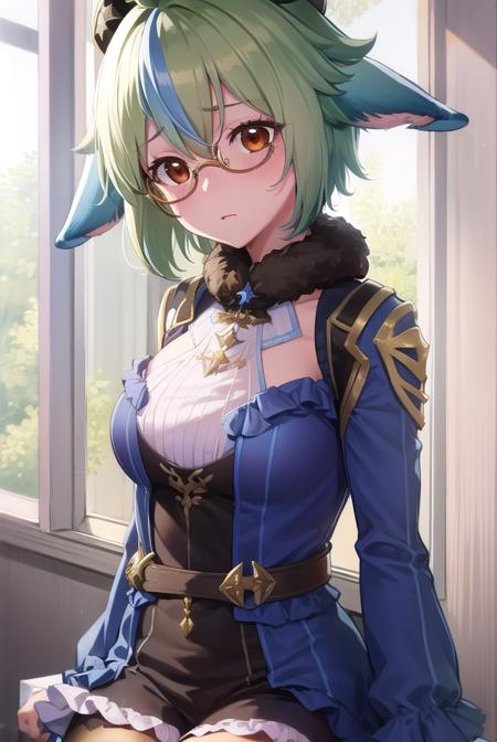 sucrose, <lora:sucrose-lora-nochekaiser:1>,
sucrose, ahoge, animal ears, (brown eyes:1.5), glasses, gradient hair, hair between eyes, messy hair, multicolored hair, semi-rimless eyewear, short hair, green hair, <lora:yudedako_v100:1>, embarrassed,
BREAK frills, fur collar, gem, gloves, green thighhighs, long sleeves, thighhighs, white headwear, zettai ryouiki, skirt, blue skirt,
BREAK indoors, laboratory,
BREAK looking at viewer, (cowboy shot:1.5),
BREAK <lyco:GoodHands-beta2:1>, (masterpiece:1.2), best quality, high resolution, unity 8k wallpaper, (illustration:0.8), (beautiful detailed eyes:1.6), extremely detailed face, perfect lighting, extremely detailed CG, (perfect hands, perfect anatomy),