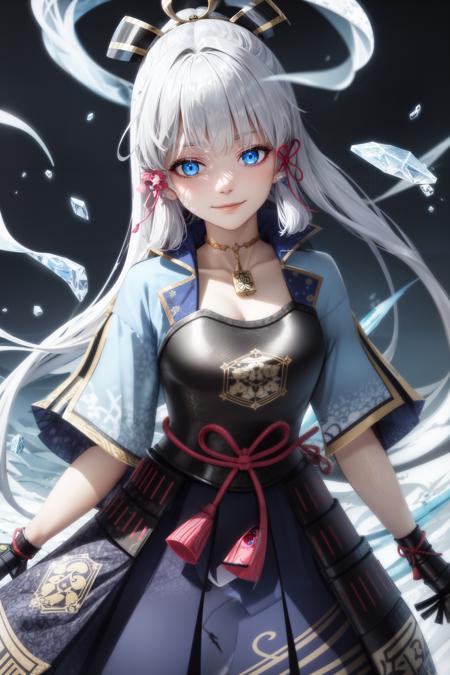 masterpiece, best quality, high quality, highres, absurdres, 1girl,  <lora:kamisatoayaka1:0.7>, kamisatoayakadef, blue eyes, (glowing eyes), blue glowing eyes, cryo aura, ice aura, blue smoke, eyes with ice aura, smirk, smirk face, rage