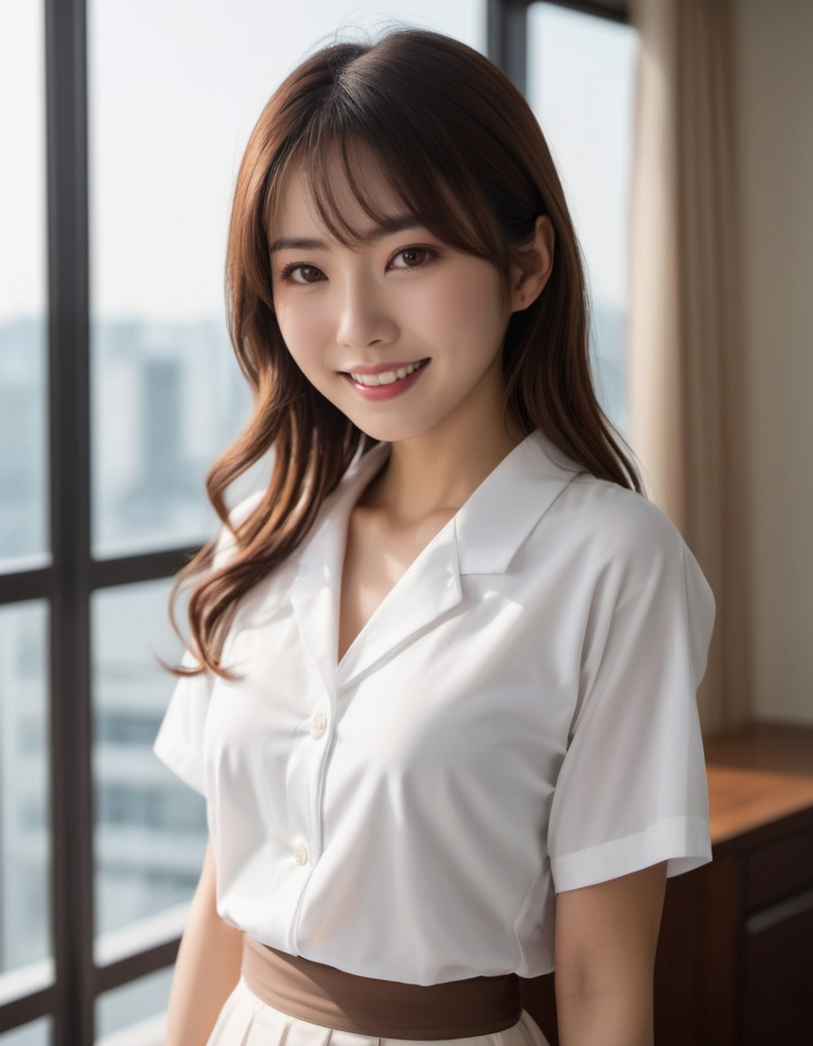 japanese woman in luxury apartment, cute, (high resolution detail of human skin texture:1.4,rough skin:1.2), (brown eyes),...