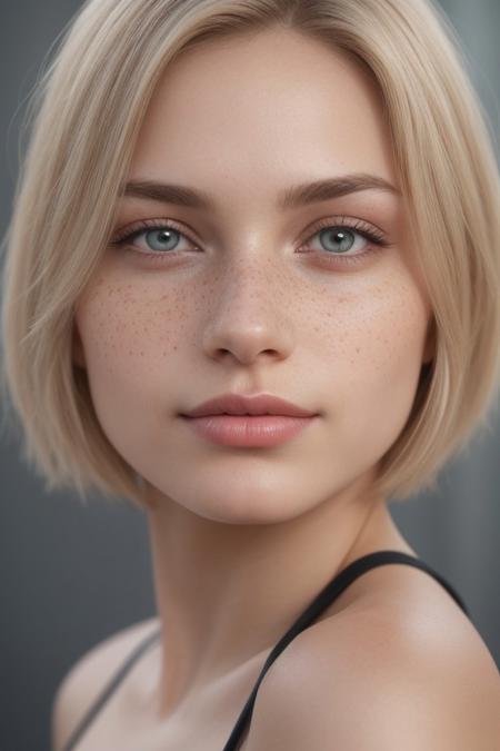 epiCRealism, a professional photography of a Norwegian girl with gorgeous medium length haircut and platinum hair, cowboy shot, loose light blue translucent summer dress with thin straps, light gray eyes, plump healthy lips, smile, platinum thin eyebrows, small nose with freckles, petite, slender, fit, perky small breasts, vibrant colors, insanely detailed, hyperdetailed,  cinematic lighting, high quality, realistic textured skin and skin details,  detailed pupils, cute, highly detailed, RAW photo,  skin pores, skin fuzz,  subsurface scattering, she is posed innocently above the viewer on a icy shelf