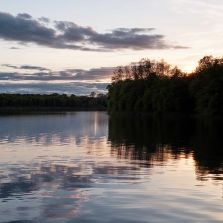 Photograph of a sunset over a lake with birds and trees <lora:ReaPhoLoRA-10:1>, (good composition), (in frame), centered, 8k, 4k, detailed, attractive, beautiful, impressive, photorealistic, realistic, cinematic composition, volumetric lighting, high-resolution, vivid, detailed, stunning, professional, lifelike, crisp, flawless, DSLR, 4k, 8k, 16k, 1024, 2048, 4096, detailed, sharp, best quality, high quality, highres, absurdres