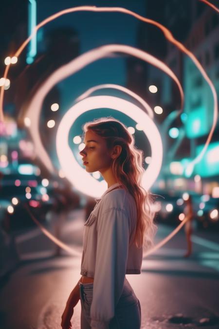 <lora:Brandon Woelfel Style:1>Brandon Woelfel Style - a beautiful young girl creating a portal in the middle of a busy street, moonlight, insane detail, smooth light, real photography fujifilm superia, full HD, taken on a Canon EOS R5 F1.2 ISO100 35MM