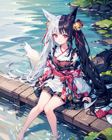 1girl,solo,fox_ears,alicemanabell, <lora:AliceManaV1:1>,
light smile, ;3,sitting,water,river,barefoot,from_above,lotus, leaf,depth of field,kimono,