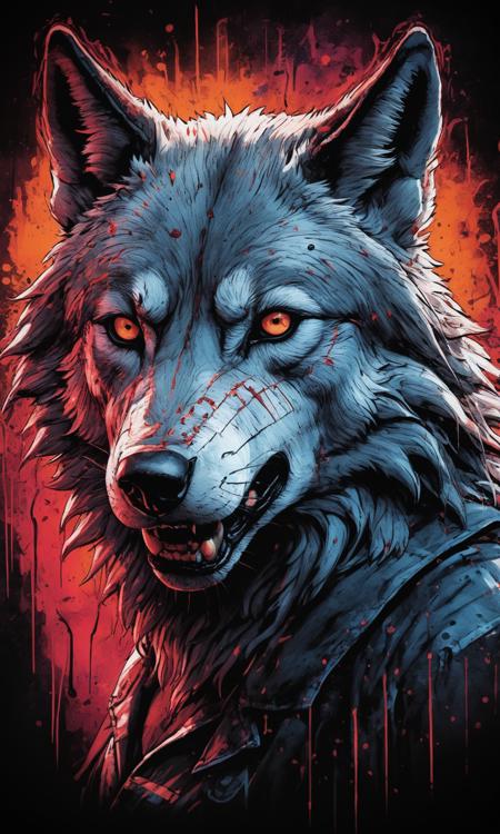 stylized by Clive Barker, Dan Mumford, Butcher Billy and Russ Mills, photograph, [Wolf:Patricia Arquette:2], the Wolf is Energizing, at Dawn, Bokeh, Vivid, Awe, Modern European Ink Painting, sharp, focussed, Phase One XF IQ4 150MP, 35mm, Colorless