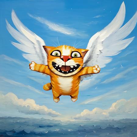 oil painting art, 
Sad old cat flying through the sky with his arms wide open and smiling
<lora:LojkinXL:0.75>  <lora:add-detail-xl:0.6>