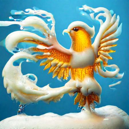 macro photo, a beautiful translucent glass bird that glows within, glowing lights, beautiful waterfall , made out of multicolored transparent delicate glass, magical sparkles,vibrant whimsical colors <lora:ral-beer:1> made of ral-beer
