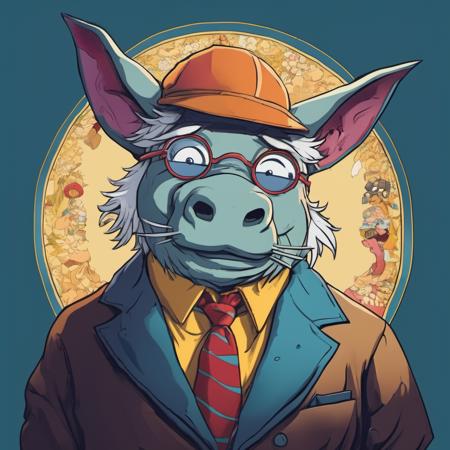 a rhino dressed suit and tie , headshot, in the street, sk_ghibli , looking at viewer