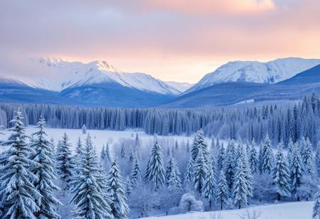Description: Immerse yourself in the serene beauty of a winter wonderland with this wallpaper featuring snow-laden landscapes. Imagine towering mountains draped in a pristine white blanket, expansive fields glistening under the soft glow of the winter sun, or dense forests where each tree stands adorned with a delicate layer of snow. The tranquil and majestic scenes evoke a sense of peace and wonder, making it perfect for those who find solace in nature's quiet majesty.