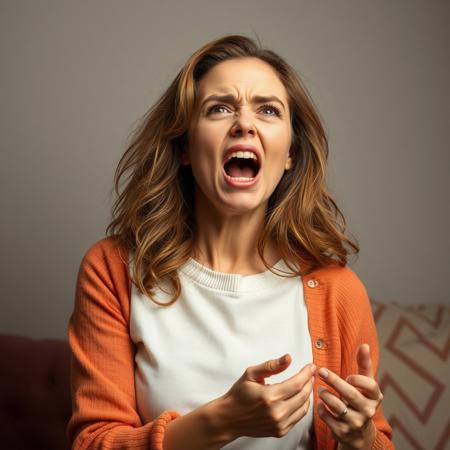 Lovely  woman angry about something, redirecting it