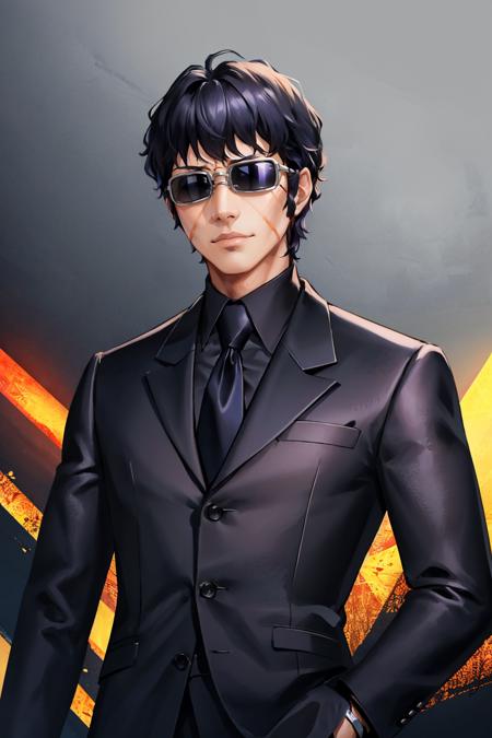 masterpiece, best quality, 1boy, upper body, cowboy shot
<lora:zs_Kandori:1> kandoripersona, kandorip2, black hair, formal, suit, necktie, sunglasses, scar, black eyes