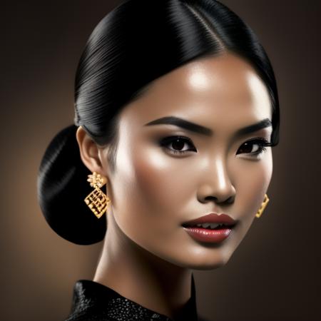 <lora:midvnfacestyle:1> modelshoot style, RAW photo,1girl, 3d, asian, black_hair, blurry, brown_background, earrings, forehead, jewelry, lips, looking_at_viewer, nose, open_mouth, photo,  solo