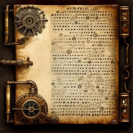 (manuscriptai)++, a ancient manuscript page, steampunk style