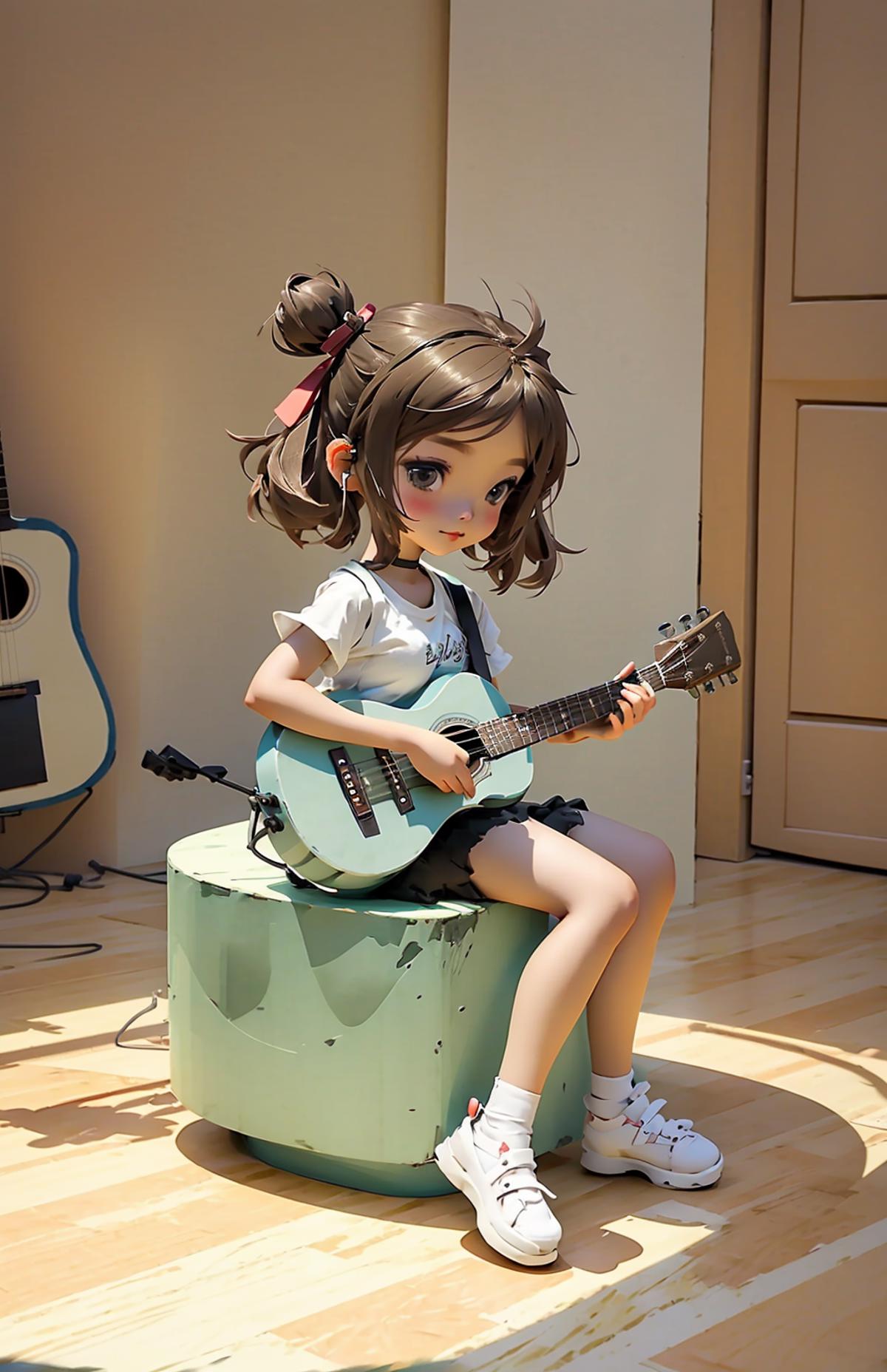 anime chibi girl with a guitar