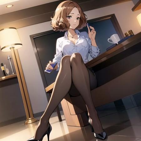 masterpiece, best quality, highres, extremely detailed CG unity 8k wallpaper,
illustration of dsharu, brown hair, short hair, dress shirt, pants, high heels, 1girl, solo, sitting, luxury hotel, detailed background, (persona 5:0.5)
<lora:dsharu_e4:0.75>