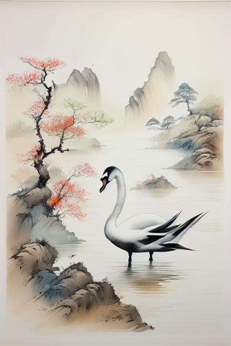 <lora:ink and wash1.5v1:1> ink and wash swan