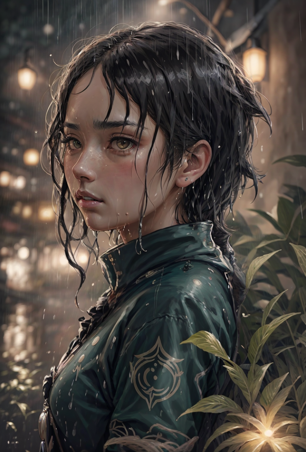 venti (genshin impact), portrait beautiful woman caught in the rain wet hair (masterpiece:1.2) (illustration:1.2) (detaile...