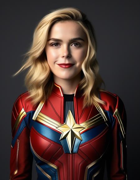 <lora:krnnshpk:1> portrait photo of krnnshpk woman as Captain Marvel, cinematic lighting