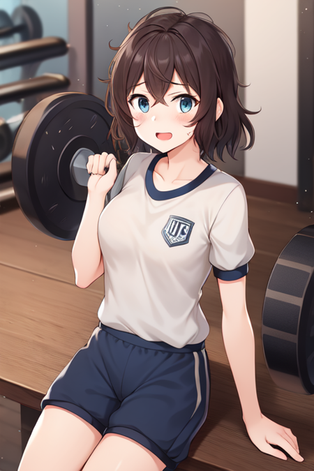 mariah, 1girl, solo, gym uniform, blue buruma