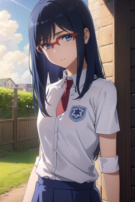 chirikotsurumi, <lora:chiriko tsurumi s1-lora-nochekaiser:1>,
chiriko tsurumi, long hair, blue eyes, blue hair, glasses, red-framed eyewear,
BREAK school uniform, necktie, watch, wristwatch,
BREAK outdoors, house, fields, grass, sky, sun, clouds,
BREAK looking at viewer, (cowboy shot:1.5),
BREAK <lyco:GoodHands-beta2:1>, (masterpiece:1.2), best quality, high resolution, unity 8k wallpaper, (illustration:0.8), (beautiful detailed eyes:1.6), extremely detailed face, perfect lighting, extremely detailed CG, (perfect hands, perfect anatomy),