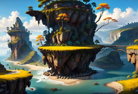 ((Floating Islands in the Sky):1.5), High in the sky, A bridge still stands, clinging to the side of the cliff with large metal legs which hold it in place, simon stalenhag, stormy weather, complementary colors, ((Highest quality:1.0),(High resolution:1.0), (masterpiece:1.0), (ground level view:0.6, viewer looking up:0.6), beautiful and aesthetic:1.3), extreme detailed, colorful, highest detailed,((ultra-detailed)),(highly detailed CG illustration),,