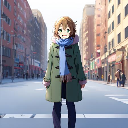 1girl, solo
Shoulder-up shot
glasses, photo background, smile, scarf, outdoors, coat, green scarf, blurry, building, white shirt, shirt, city, blurry background, long sleeves, grin, pants, brown coat, open mouth, standing
<lora:nii_manabu:1>